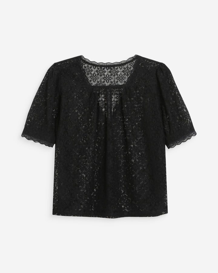 Blouse en dentelle col V manches courtes noir Vicky