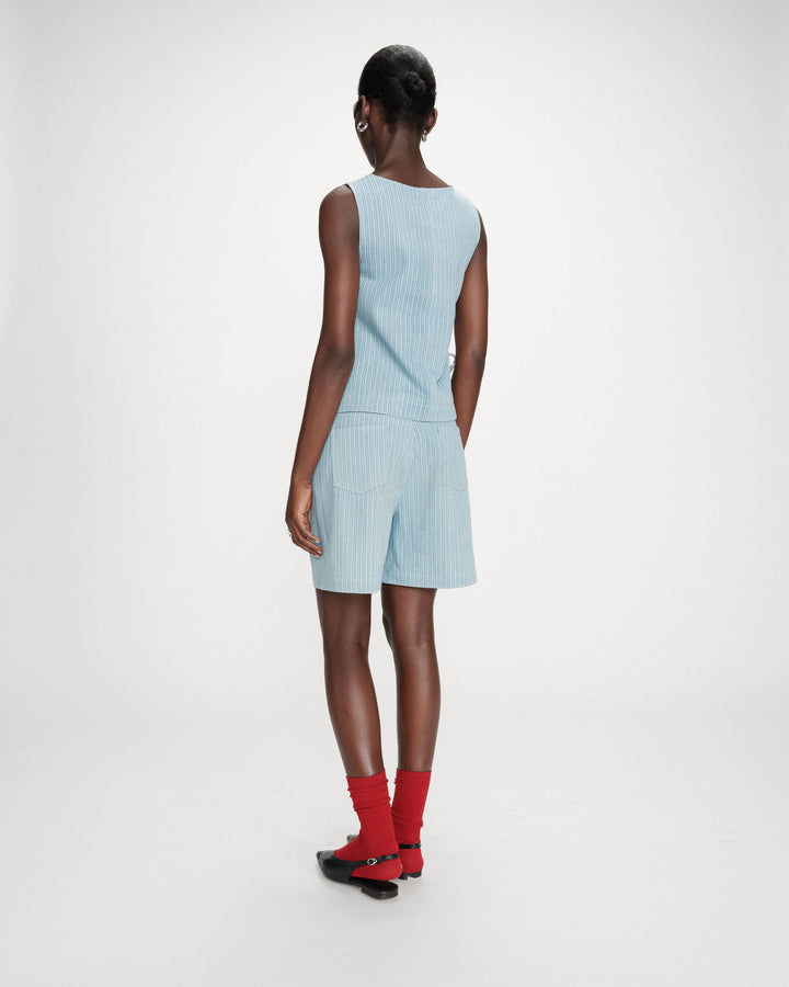 Top en denim rayé col rond sans manches stripedblue Vendome