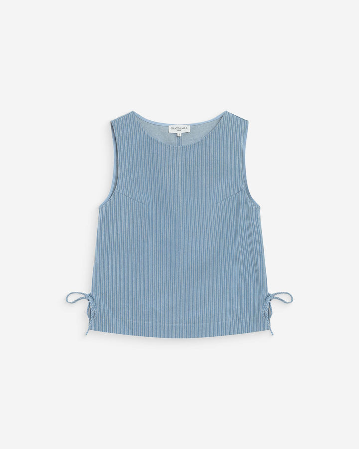 Top en denim rayé col rond sans manches stripedblue Vendome