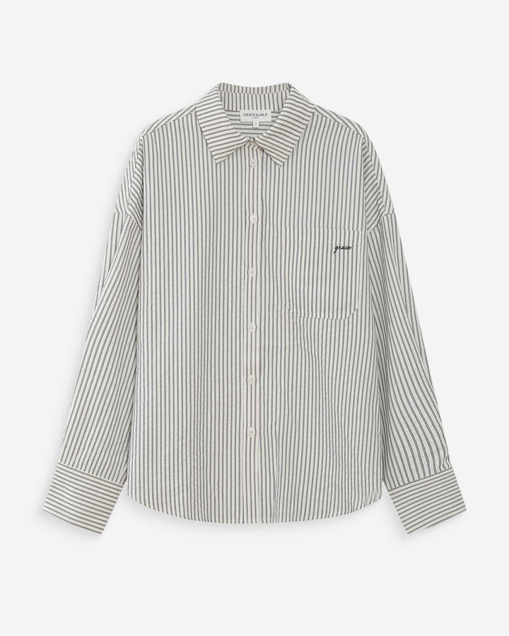 Chemise oversize rayée en coton marine Vipera
