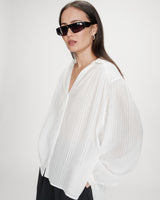 Chemise oversize en coton manches bouffantes ivoire Vibes