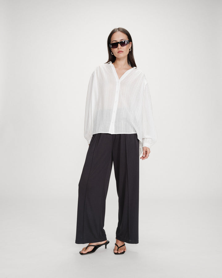 Chemise oversize en coton manches bouffantes ivoire Vibes