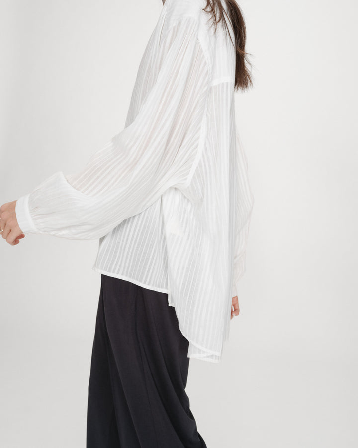 Chemise oversize en coton manches bouffantes ivoire Vibes