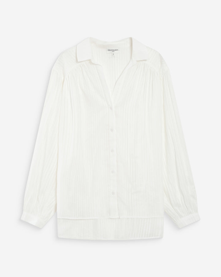 Chemise oversize en coton manches bouffantes ivoire Vibes