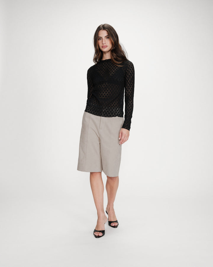 Top en dentelle transparent manches longues noir Valmy