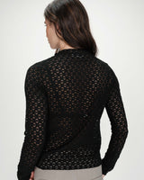 Top en dentelle transparent manches longues noir Valmy