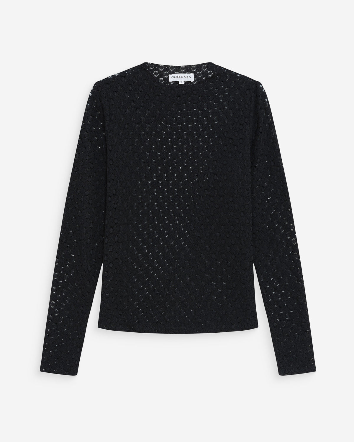 Top en dentelle transparent manches longues noir Valmy