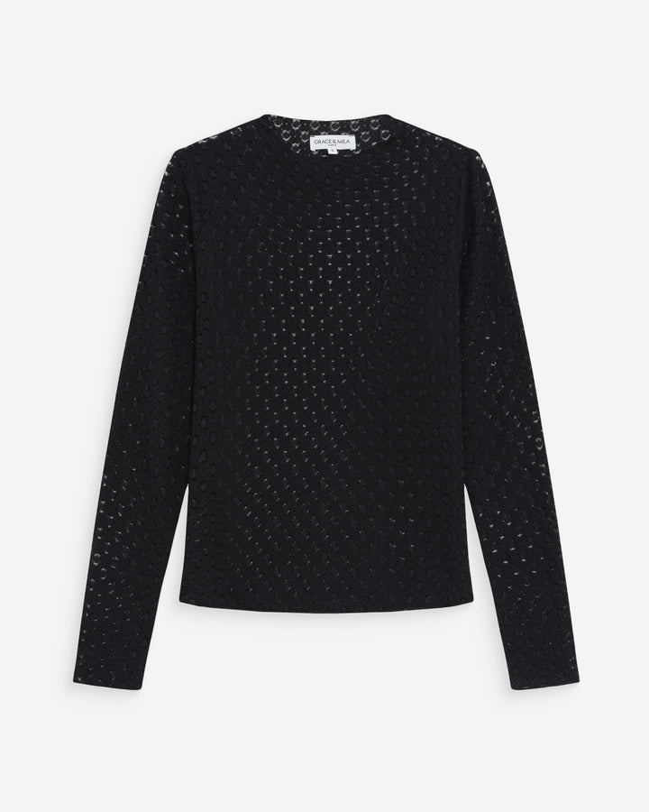 Top en dentelle transparent manches longues noir Valmy