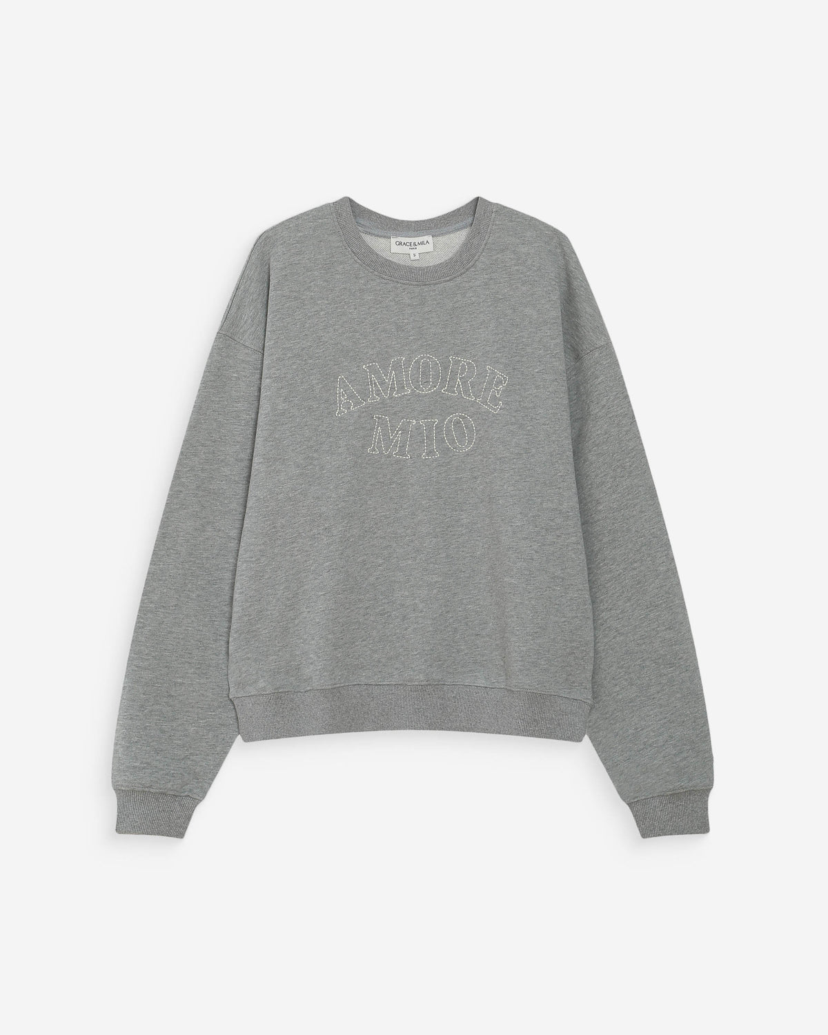 Pull oversize en coton à message brodé gris Valino