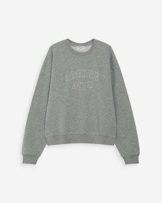 Pull oversize en coton à message brodé gris Valino