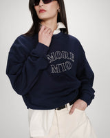 Pull oversize en coton à message brodé marine Valino