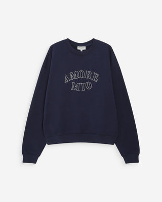 Pull oversize en coton à message brodé marine Valino