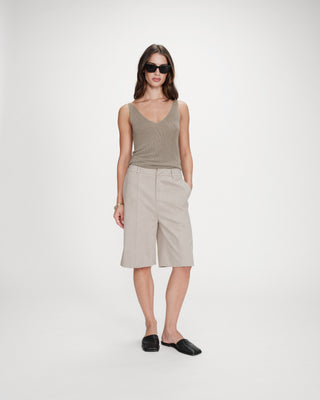 Top de lurex ajustado con escote en V kaki Paillette