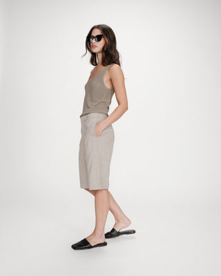 Top de lurex ajustado con escote en V kaki Paillette