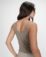 Fitted lurex strap V-neck top kaki Paillette