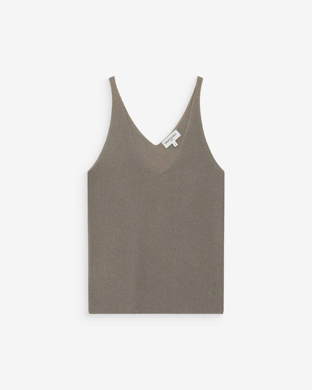 Fitted lurex strap V-neck top kaki Paillette
