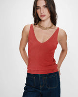 Fitted lurex strap V-neck top sanguine Paillette