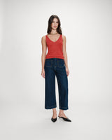 Fitted lurex strap V-neck top sanguine Paillette