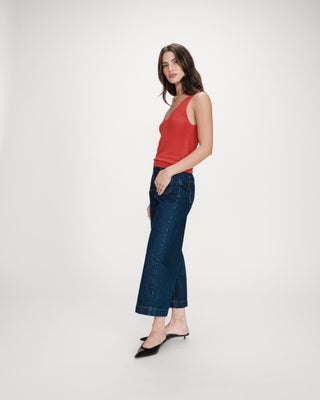 Fitted lurex strap V-neck top sanguine Paillette