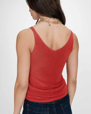 Fitted lurex strap V-neck top sanguine Paillette