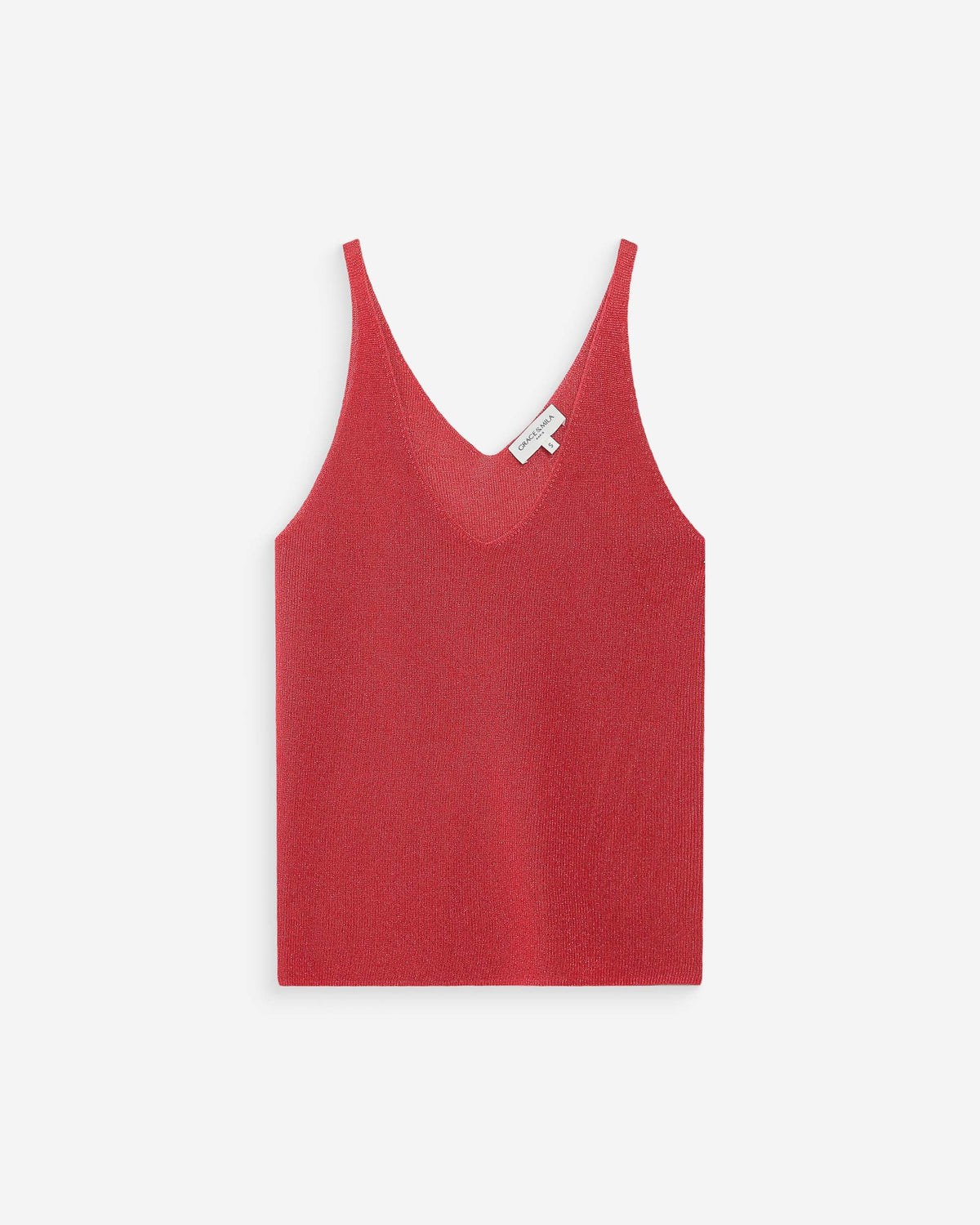 Fitted lurex strap V-neck top sanguine Paillette