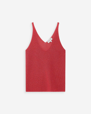 Fitted lurex strap V-neck top sanguine Paillette