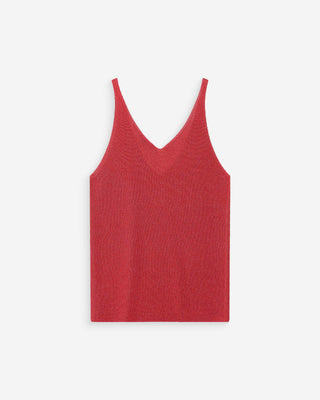 Fitted lurex strap V-neck top sanguine Paillette