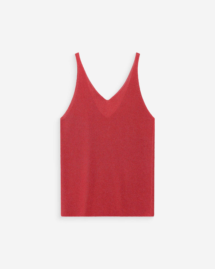 Fitted lurex strap V-neck top sanguine Paillette