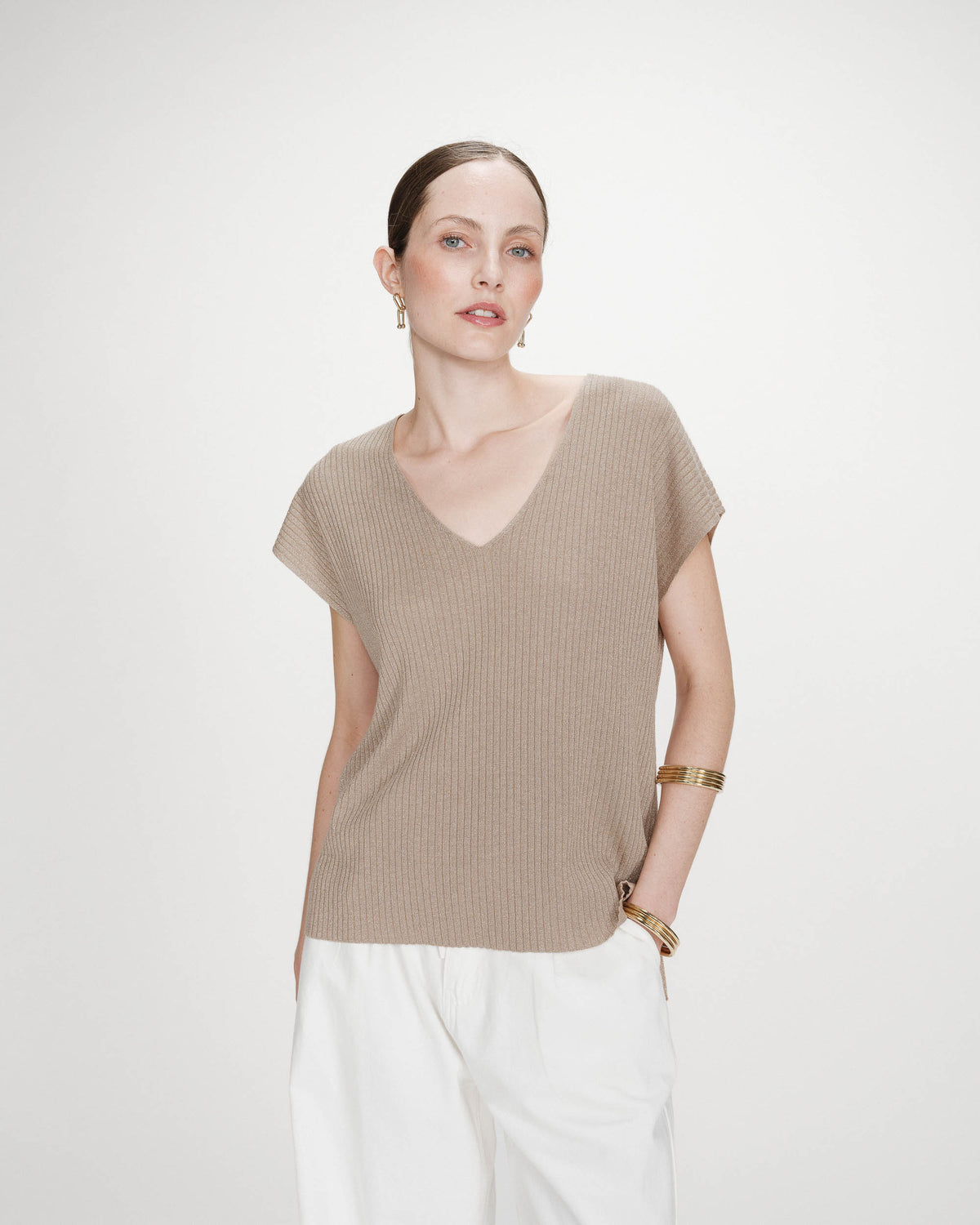 Top large en lurex col V or Vaporo