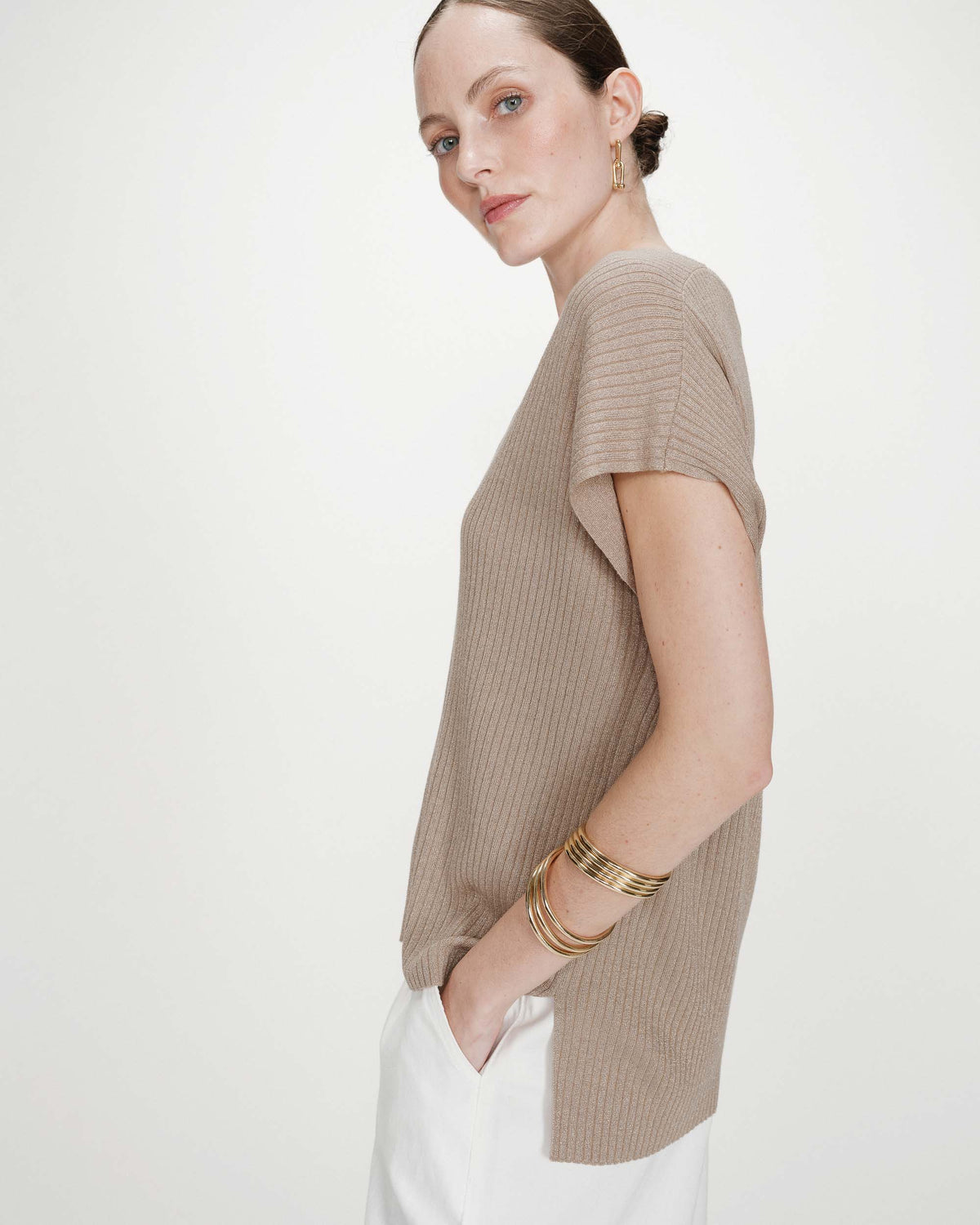Top large en lurex col V or Vaporo
