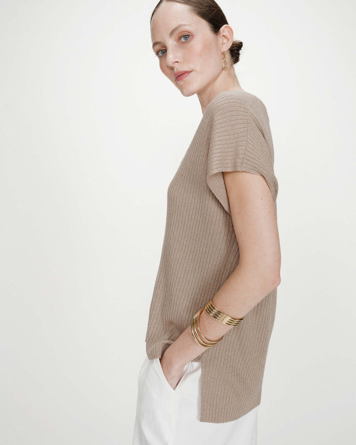 Top large en lurex col V or Vaporo
