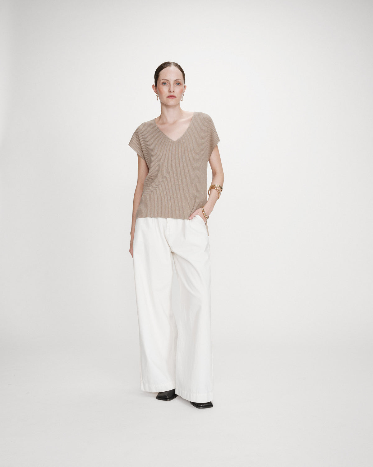 Top large en lurex col V or Vaporo