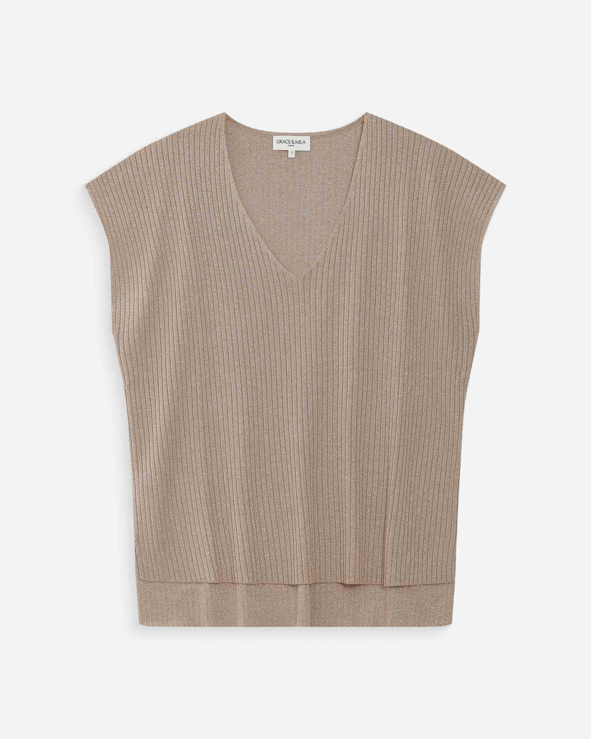 Top large en lurex col V or Vaporo