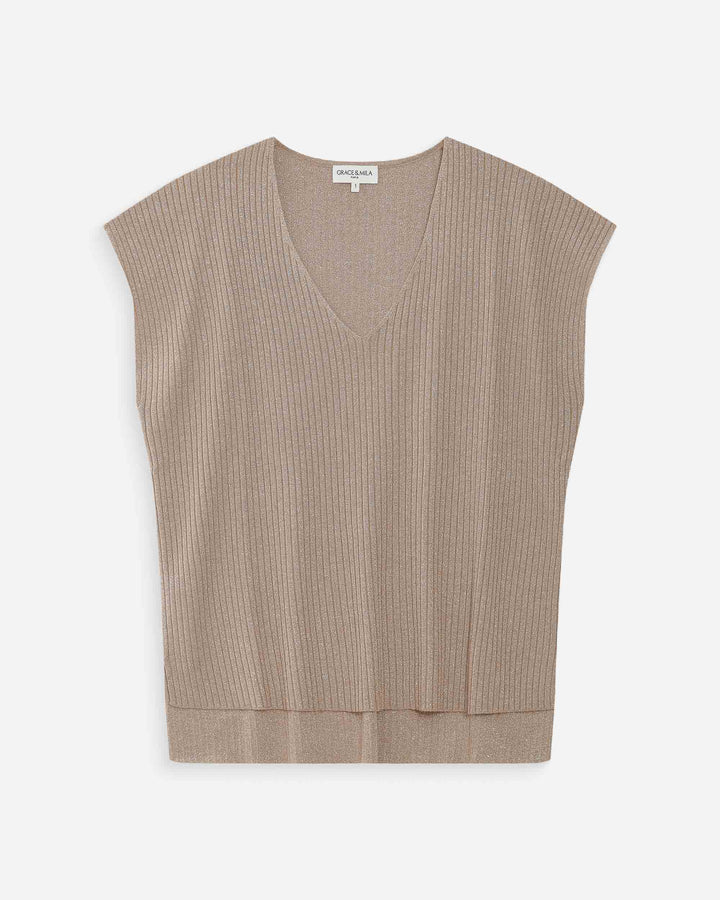 Top large en lurex col V or Vaporo