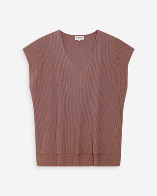 Loose lurex V-neck top terracotta Vaporo