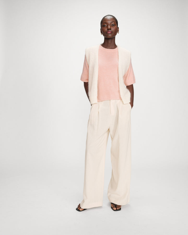 Pull oversize en laine col rond peche Vamos