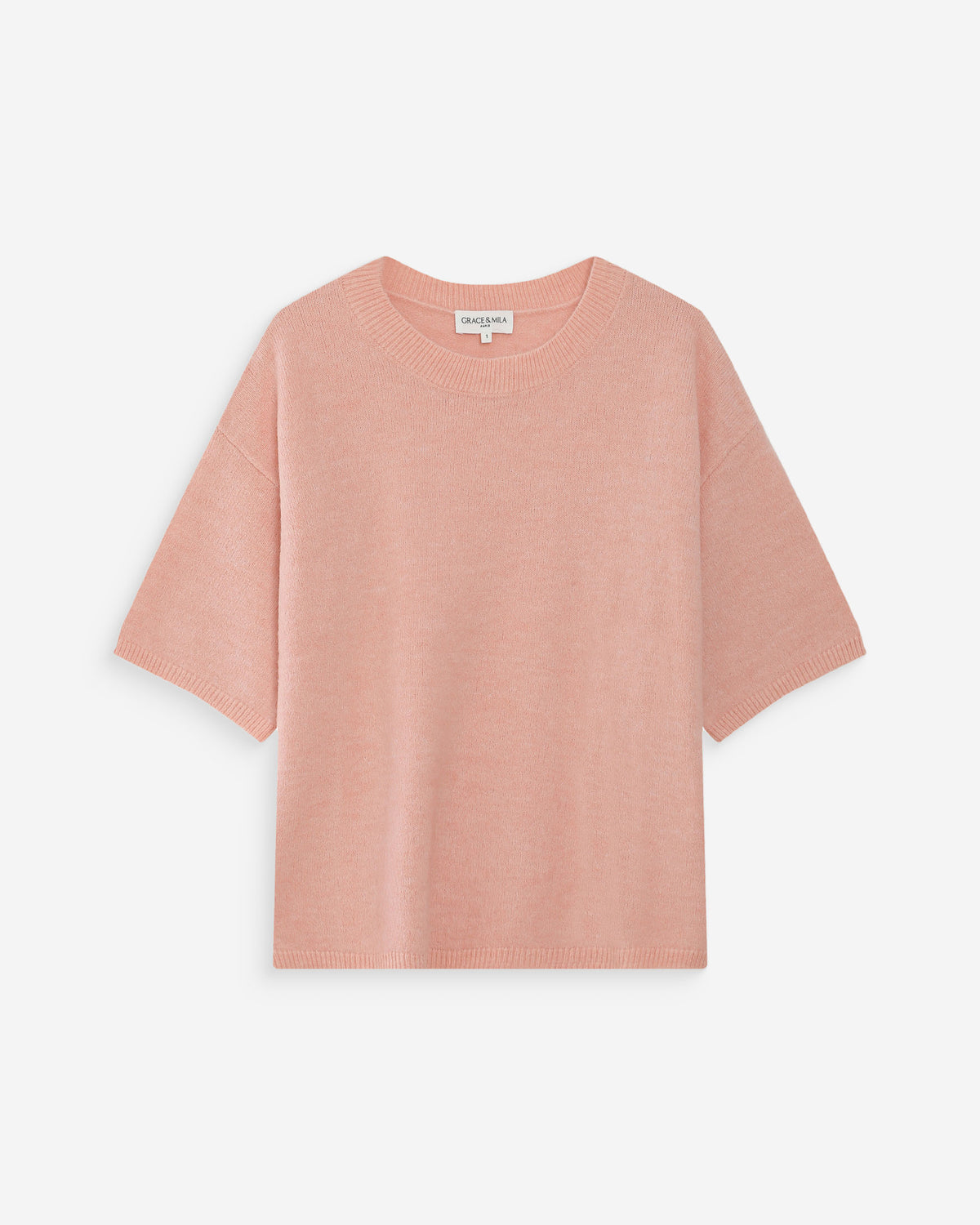 Pull oversize en laine col rond peche Vamos