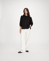 Blouse à manches ballons ample boutonnée noir Vanille
