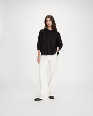 Blusa mangas abullonadas noir Vanille