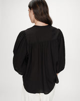 Blouse à manches ballons ample boutonnée noir Vanille
