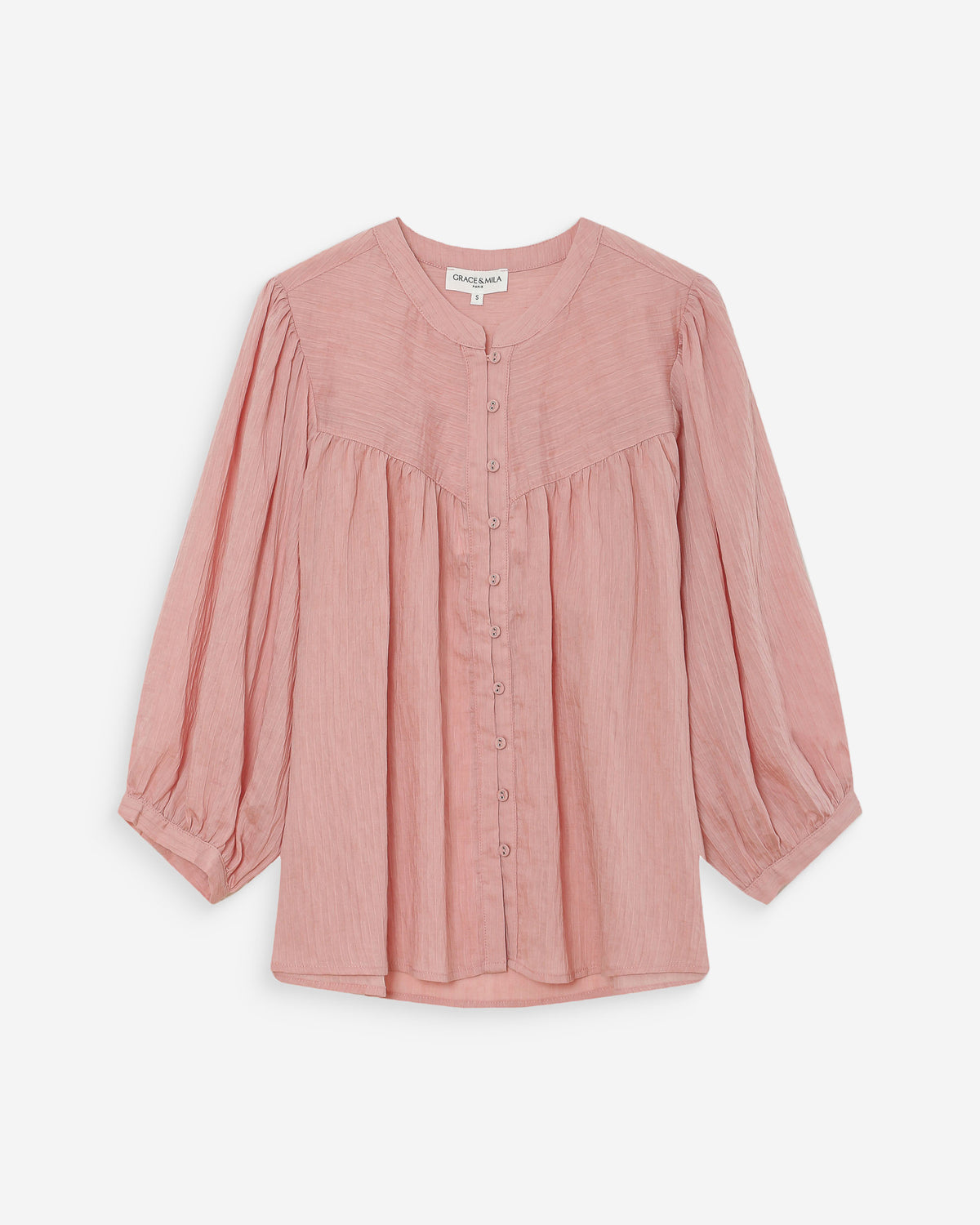 Blouse à manches ballons ample boutonnée rose Vanille