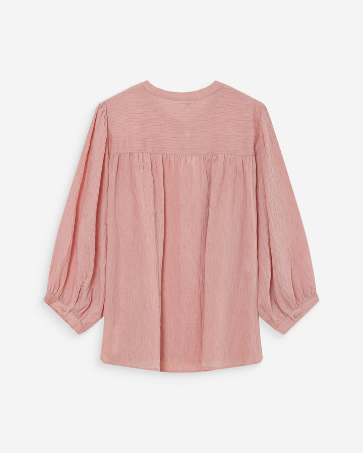 Blouse à manches ballons ample boutonnée rose Vanille