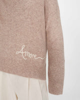 Pull oversize en maille à message brodé beige Viggo