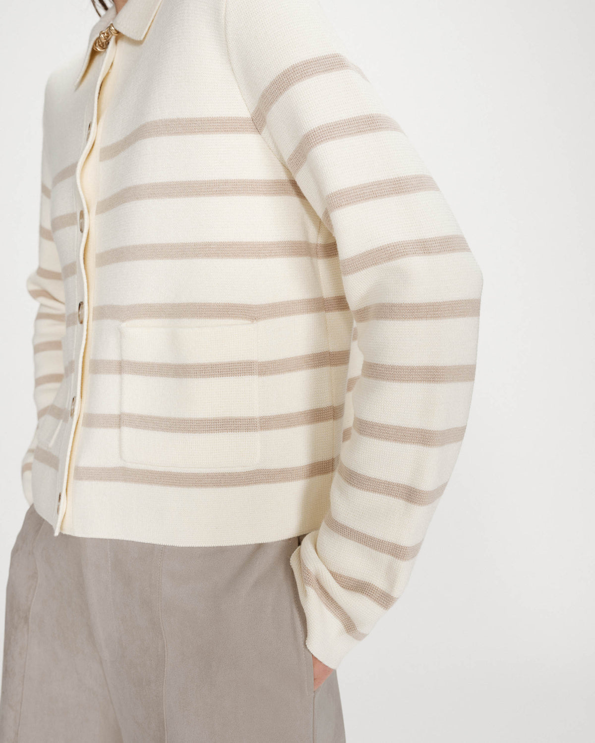 Buttoned shirt-collar cardigan ecru Maelys