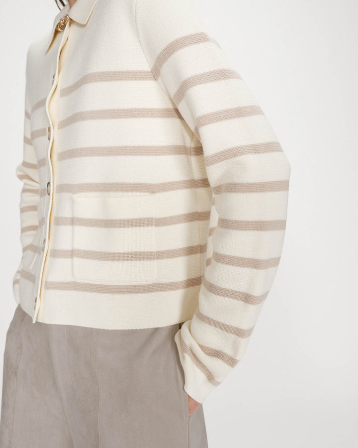Buttoned shirt-collar cardigan ecru Maelys
