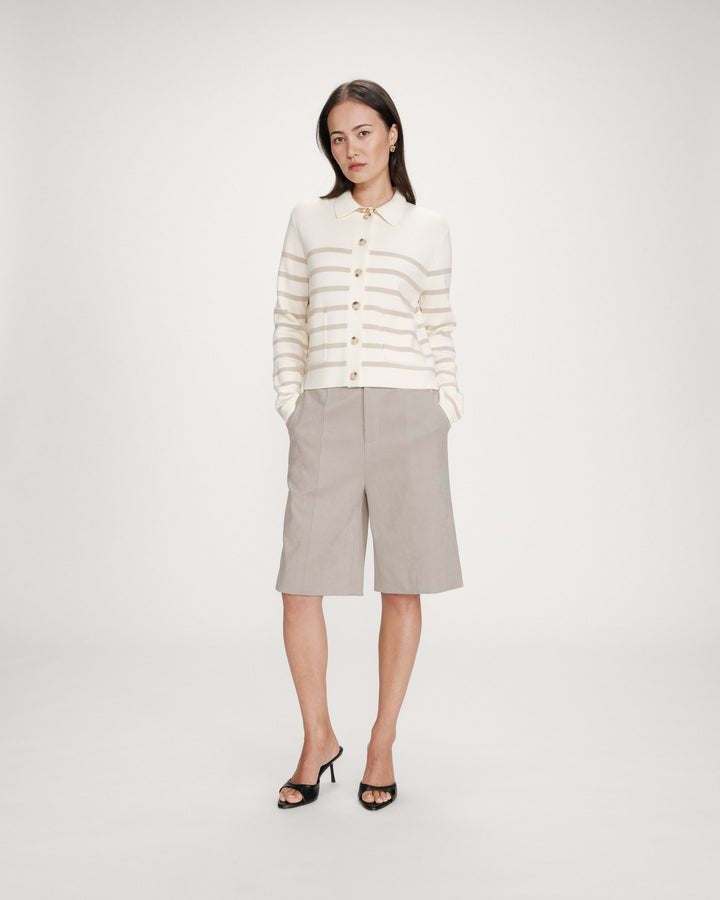 Buttoned shirt-collar cardigan ecru Maelys