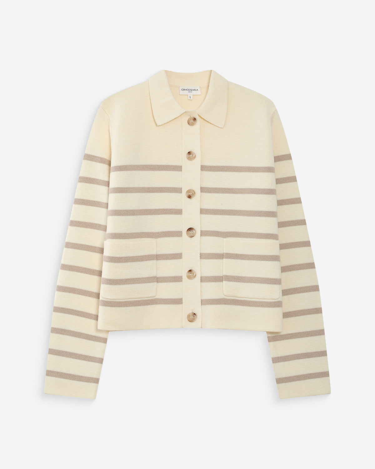 Buttoned shirt-collar cardigan ecru Maelys
