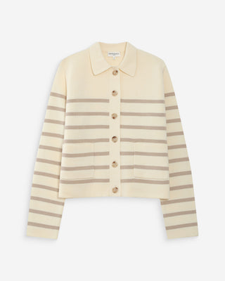 Cardigan boutonné à col chemise avec poches ecru Maelys