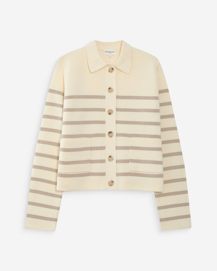 Buttoned shirt-collar cardigan ecru Maelys