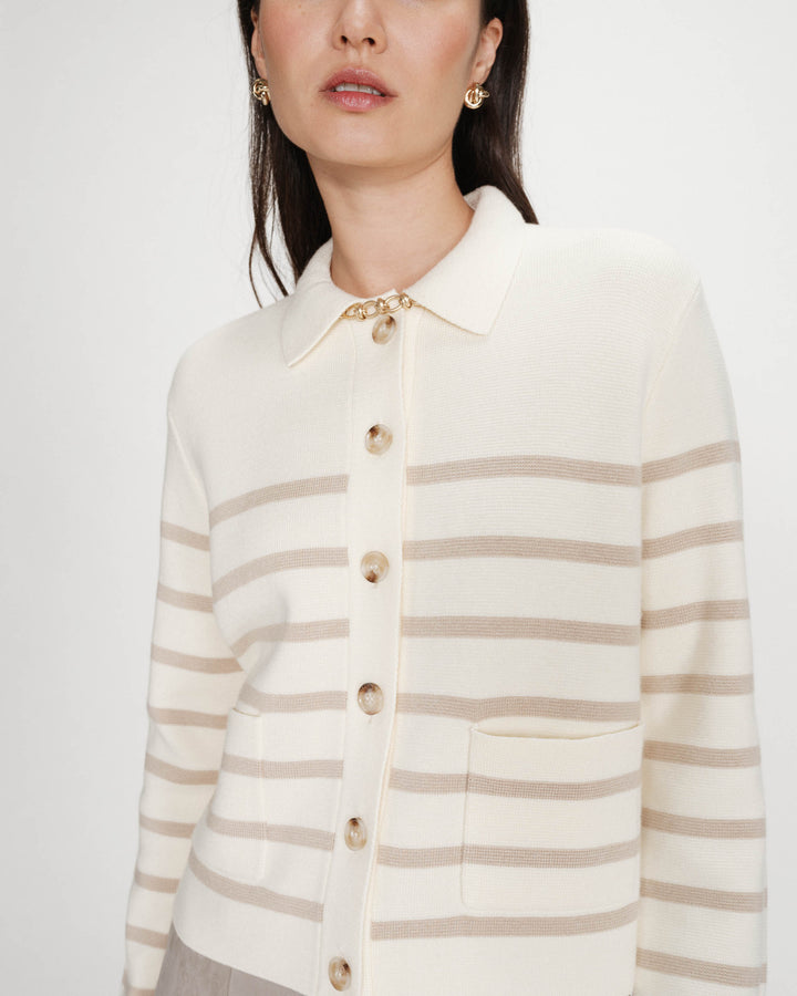 Buttoned shirt-collar cardigan ecru Maelys